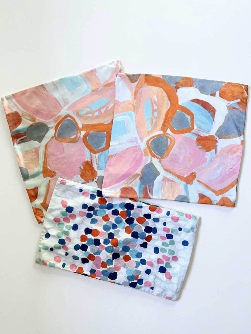 West Elm Abstract Watercolor Pillow Covers Pink, Coral Blue Bundle of 3 MCM